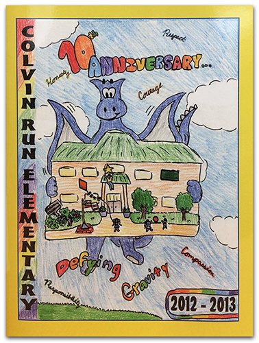 Photograph of the cover of Colvin Run Elementary School’s 2012 to 2013 yearbook cover.